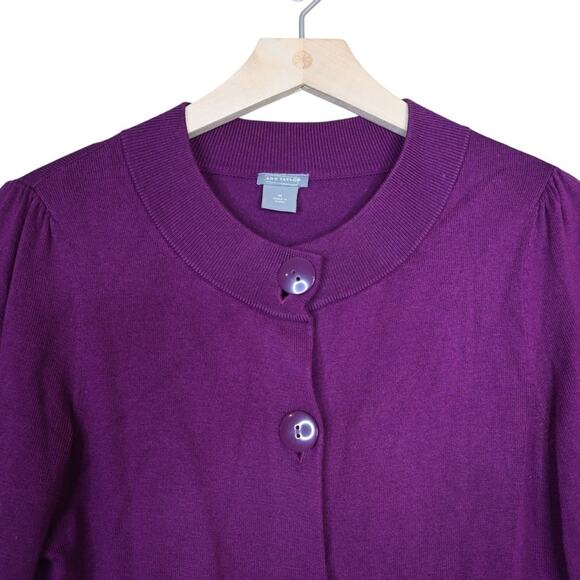 Ann Taylor Womens M Button Front Cardigan in Purple - Picture 3 of 9